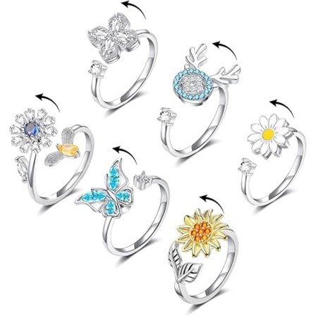 Fidget Ringe til Kvinder Spinner Ring mod Angst Justerbar CZ Solsikke Sommerfugl Rose Stjerne Måne Stress Relief Åbne Ringe Sæt