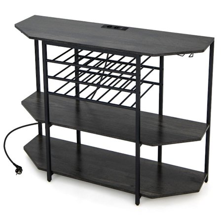 3-vånings industriellt vinställ med uttag & flaskställ & glashållare Vinbarsskåp Grå