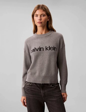 Calvin Klein Jeans Cotton Graphic Pullover - Grey - XXS