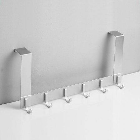 Ovi naulakko 6 alumiinisella naulakolla 35-45 mm paksuille oville Rei'ittömän oven ripustin takkien ja hattujen ripustamiseen Hopea