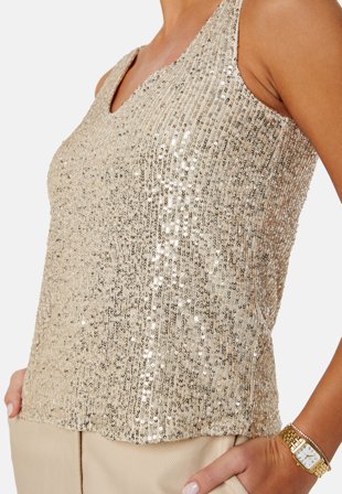 ONLY Ana V-Neck Sequine Top Pumice Stone Detail: Klær