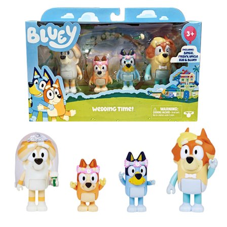 Bluey og Venner 4 nye brudekjole sett inkluderer fire Bluey dukke håndlagde sett