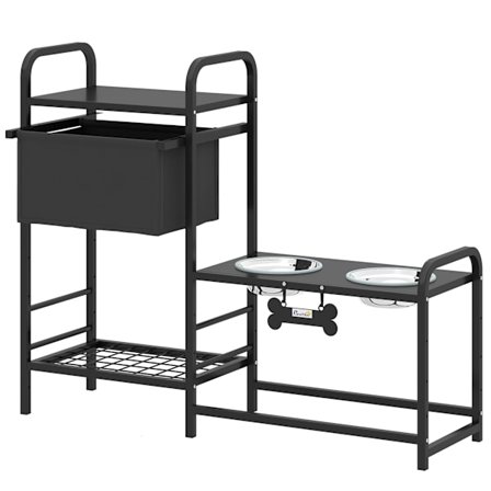 Säädettävä, koholla oleva koiran ruokakuppiteline säilytystilalla, 2 x 800 ml