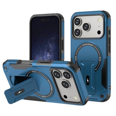 Best Protective Case for iPhone 17 Series Kickstand Case Magnetic Hidden Stand Mobile Phone Protective Cover (Blue)