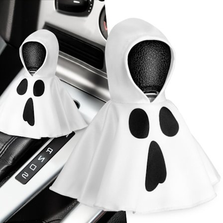 Halloween Bil Girspak Hettegenser Dekor med Morsomt Design, Mini Universal Knoppbeskyttelse, Biltilbehør Interiør, Gave, Hvit