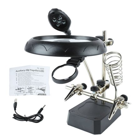 Forstørrelsesglas LED-forstørrelseslampe med hjælpeclips til inspektion og reparation af elektroniske enheder