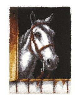 Knüpfmatte/Wandbehang Weißes Pferd