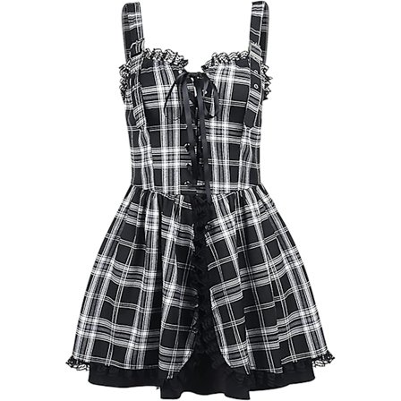 Korkeavyötäröinen seksikäs kesäinen avoselkäinen minimekko ruudullinen Mall Goth Grunge Punk musta Emo seksikäs juhla S-2xl