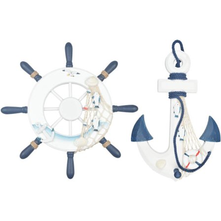 2-pakke 32 cm tre skipsratt og treanker med tau Nautica