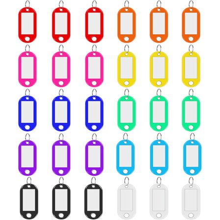 Nøkkelbrikker, 30 plastnøkkelbrikker som kan skrives på, 10 typer forskjellige fargede nøkkelmerker for å identifisere ulike gjenstander som nøkler, 