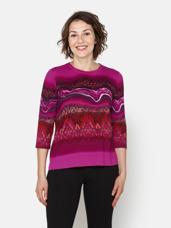 BRANDTEX - 3/4 Ærmet T-shirt - Fuchsia Pink Mix - Mønstret