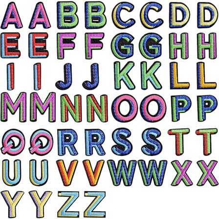 52 stk. strykemerker med bokstaver fra A til Å