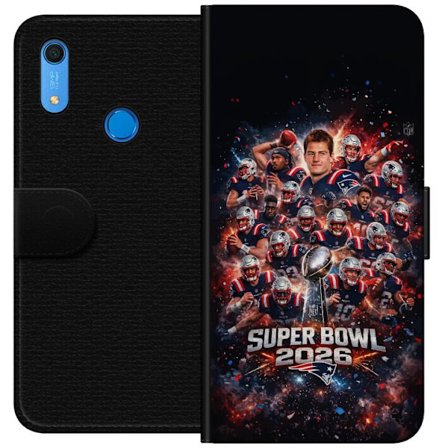 Kompatibel Tegnebogsetui til Huawei Y6s (2019) Super Bowl 2026 plakat med New England Patriots og NFL-pokal i eksplosiv sportsdesign