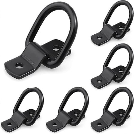 Kraftiga sorte D-ring fastgørelsesøjer i rustfrit stål (6 stk.) med skruer og beslag til lastbiler/trailere/biler [DB]