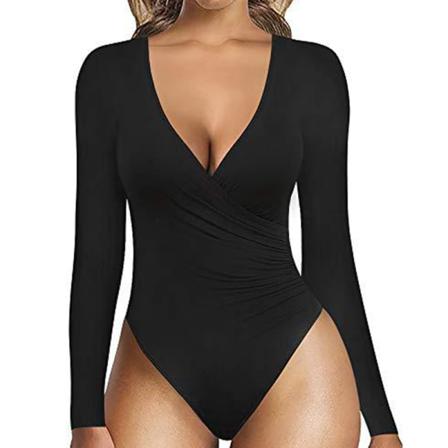 Dam blommønster print Romper V-hals Body Holiday Svart 2XL