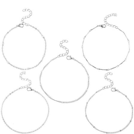 Boho fotlänkar silverpärlade fotlänkar skiktade fot smycken för kvinnor och flickor