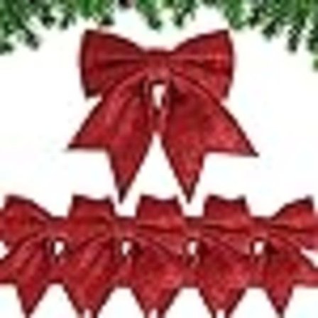 5 stk røde glitterbuer til å dekorere juletreet