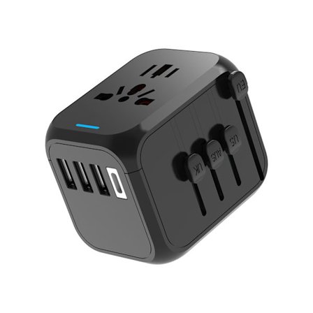 Universell reiseadapter med 3 USB- og 1 Type-C-port Hurtiglading Internasjonal plugg for EU UK US AU