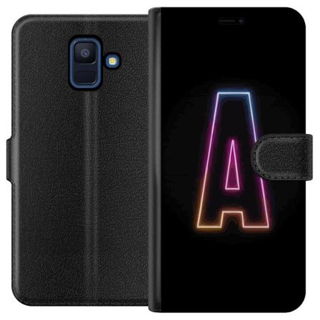 Kompatibel Tegnebogsetui til Samsung Samsung Galaxy A6 (2018) Minimalistisk neonbogstav A i regnbuefarvet lys mod sort baggrund i moderne typografisk