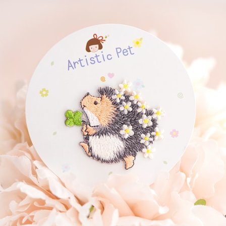 Pindsvin med - grå - 4,9x4,8cm - stryge-broderi applikation