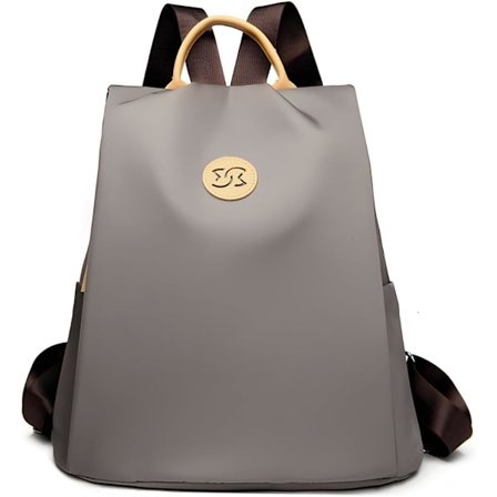 Stilig vanntett ryggsekk, laptopveske med stor kapasitet, grå nylon med metallbeslag, reise-laptopveske