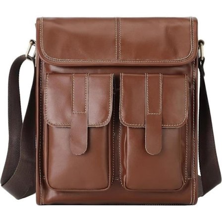 (Brun) Herre Skulderveske i ekte skinn, Retro Brun Messenger Bag