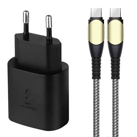 Snabbladdare 25W - kompatibel med iPhone - USB-C - 60W kabel - Svart - 1 meter - e.f.connection