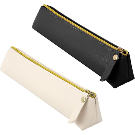 2 st Läder Pennfodral, Slimmad Design Pennväska Läder Extra Litet Pennfodral För Studentkontor College Pennbox Present (svart, Vit)