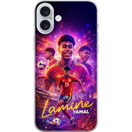 Yhteensopiva Puhelinkuori Apple Apple iPhone 16 Plus Lamine Yamal jalkapallo juliste Espanjan maajoukkueen pelipaidassa dynaamisella liikkeellä, vär
