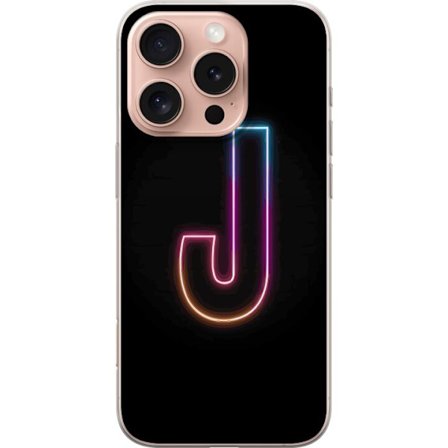 Yhteensopiva Puhelinkuori Apple Apple iPhone 16 Pro Minimaalinen neonkirjain J värien vaihtuessa valossa mustaa taustaa vasten