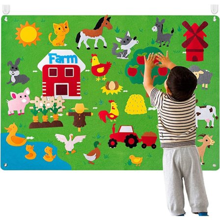 Filttøysett med gårdsbilder - 3,5 fot, 38 deler - For førskolebarn, gårdstema, fortelling, flanell, husdyr