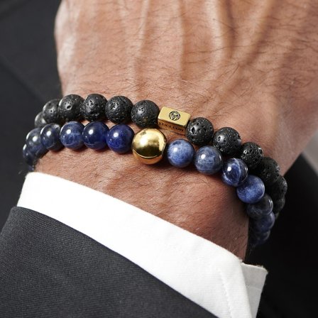 Bracelet Miro en agate bleue et pierres de lave pour hommes - Bracelets de perles