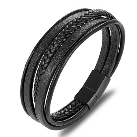 Herr Läder Justerbar Svart Spänne Läder Armband