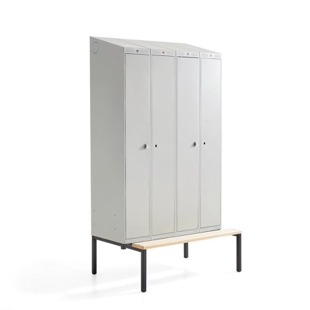 Clean-dirty locker CLASSIC COMBO, bench, 4 doors, 2290x1200x550mm, grey