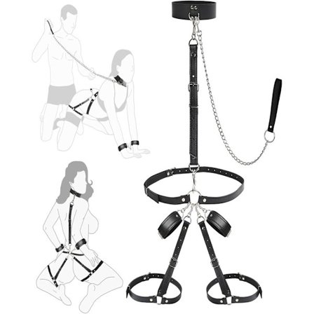 Sex Bondage Håndleds- & Lårbojor Sæt med Justerbart Halsbånd & Koppel Håndjern Lårjern Kors Taljebælte Bondage Udstyr