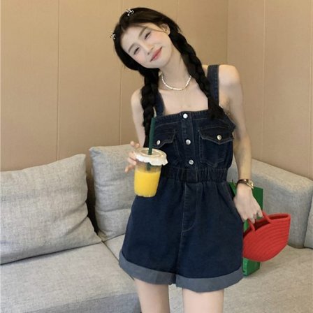 Denim Overalls Suspenders Shorts Dungarees Jean Jumpsuits L
