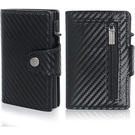 【PP】Kortholder for menn, karbonfiberlommebok med aluminium pop-up funksjon med glidelåsmyntlomme, herrelommebøker, 7-9 kort kapasitet