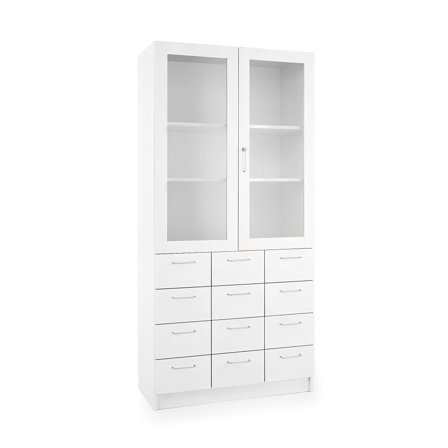 Lagerschrank THEO, Schubladen und abschließbare Türen, 1000x470x2100 mm, weiß