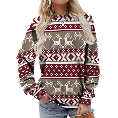 Damer Crew Neck Color Block Xmas Pullover Långärmad Varma Toppar
