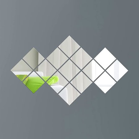 16-pak Selvklæbende Spejl, 15x15 cm Spejlfliser, Fleksible Plastikspejlplader, 0,2 mm Tykt Akrylspejl, Rammeløst Lille Spejl til Boligindretning