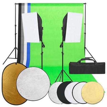Vidaxl Fotostudio Med Lampor, Bakgrund Och Reflexskärm Svart
