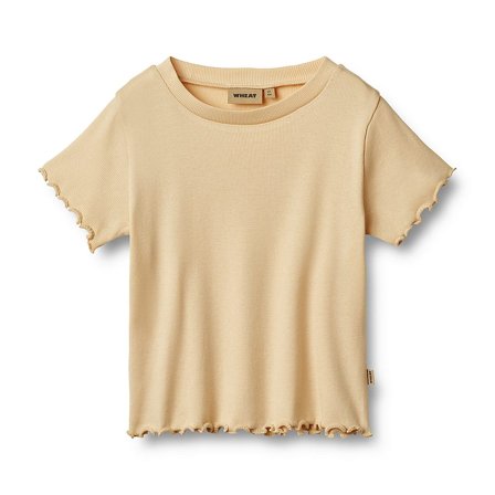 WHEAT Rib T-Shirt Short Sleeve Irene Macadamia Str 122/7 år, Tøj & Bolig, Børnetøj, Børneundertrøjer