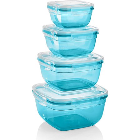 Set of 4 Food Containers (0.5L, 0.9L, 1.5L, 2.4L), Square, Plastic,