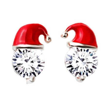 Silver Örhängen Till Jul / Christmas - Röd Tomteluva & Kristall Silver