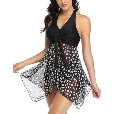 1 stk. Tankini Kjole Badetøj Slankende Mave Dækning Push Up Elegant