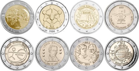 Belgien - Pakke med 8 forskellige 2 Euro-mønter