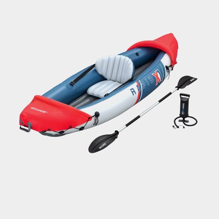 Kayak gonflable Bestway Hydro Force Rapid X1, 290 x 91 x 42 cm, rouge/bleu/gris + pagaie + pompe à main + ailerons + sac de transport + patch de 