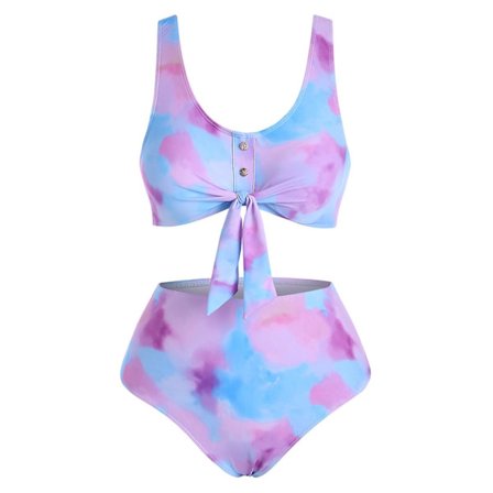 High Waist Bikini Bandeau Swimwear Tie Dye Bikini