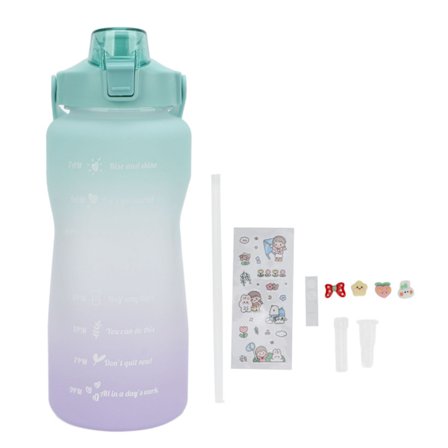 2000 ml Gradient Frosted Sports Vandflaske med Håndtag Sugerør Silikoneslange til Løb Cykling Grønt Låg