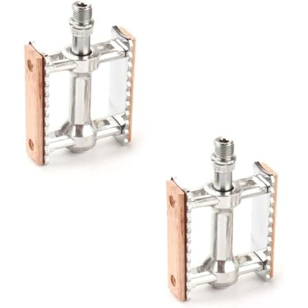 Cykelpedaler Set, Vintage Cykelpedaler, Trä Aluminium Halkfria Cykelpedaler, Par Klassiska Pedaler, Silver